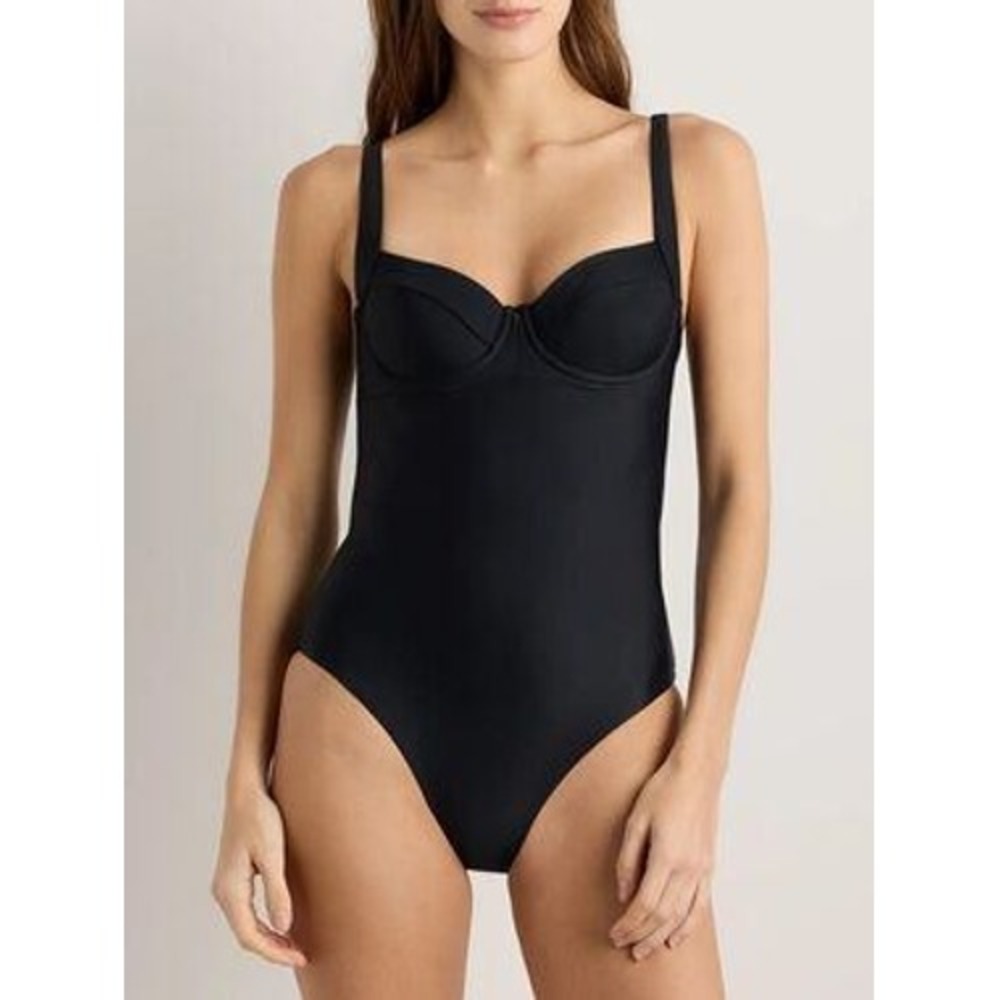 Quince Italian Underwire One Piece Swimsuit Black Adjustable Straps Small NWT